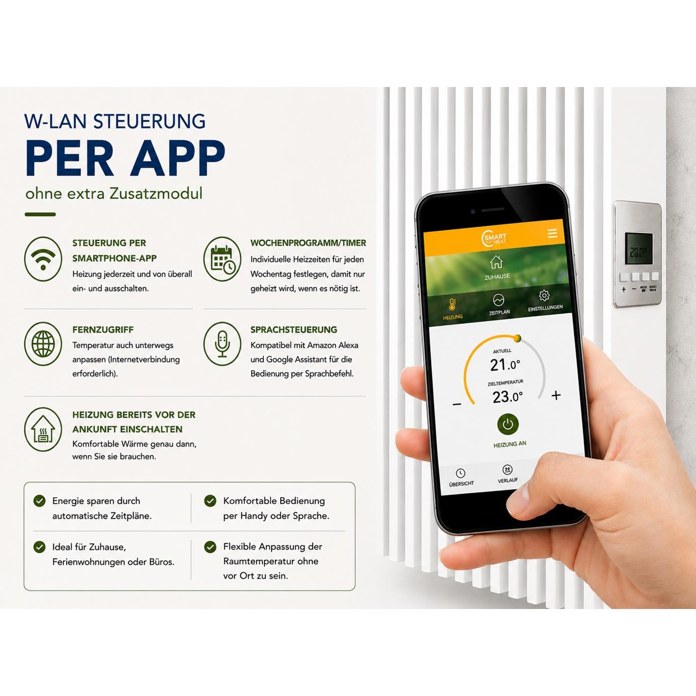 WLAN- und App-Steuerung eines Anapont Elektroheizkörpers