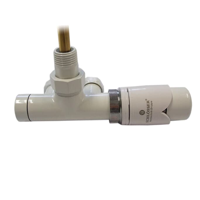 Lanzenventil für Badheizkörper weiss Eckform links