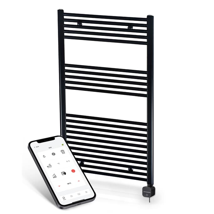 elek. Handtuchheizkörper 1175h x 600b schwarz gerade smart/Wifi