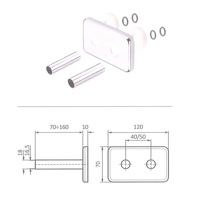 Garnitur mit integrieter Blende TWIN 50 Chrom